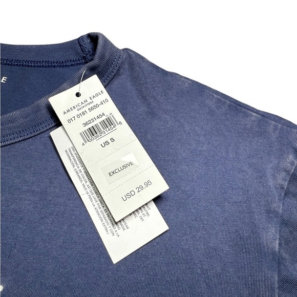 American Eagle NEW Mens S Super Soft Blue Distressed Logo Short Sleeve T-Shirt - Picture 3 of 6